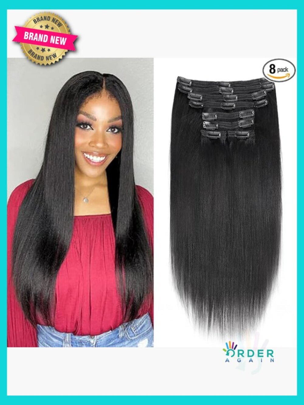 Yaki Straight Human Hair Clip In Extensions 24 Inch Full Look 8pcs 120g